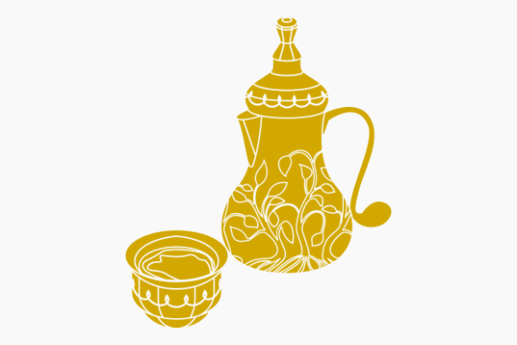 Monochrome Bulbous Arab Coffee and Cup Design